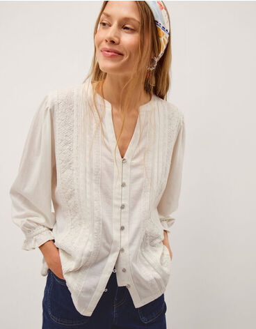 Leila Lace Jersey Top Ivory