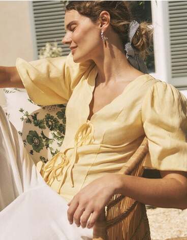 Willow Puff Sleeve Tie Front Top Yellow