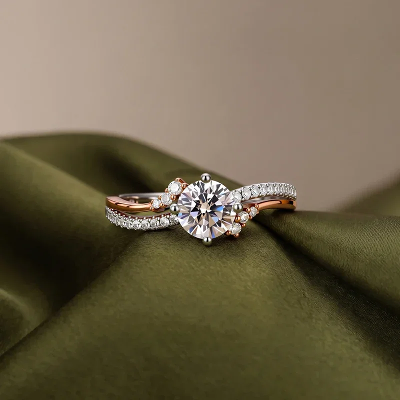 Two-Tone Twist Bypass Round Cut Engagement Ring