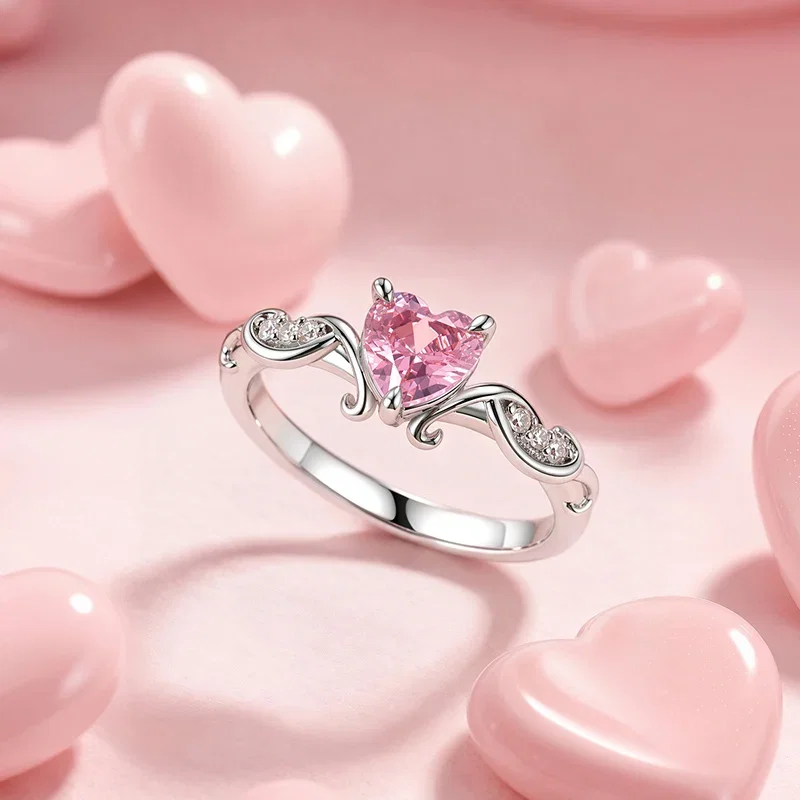 Infinite Swirl Pink Heart Promise Ring Sterling Silver