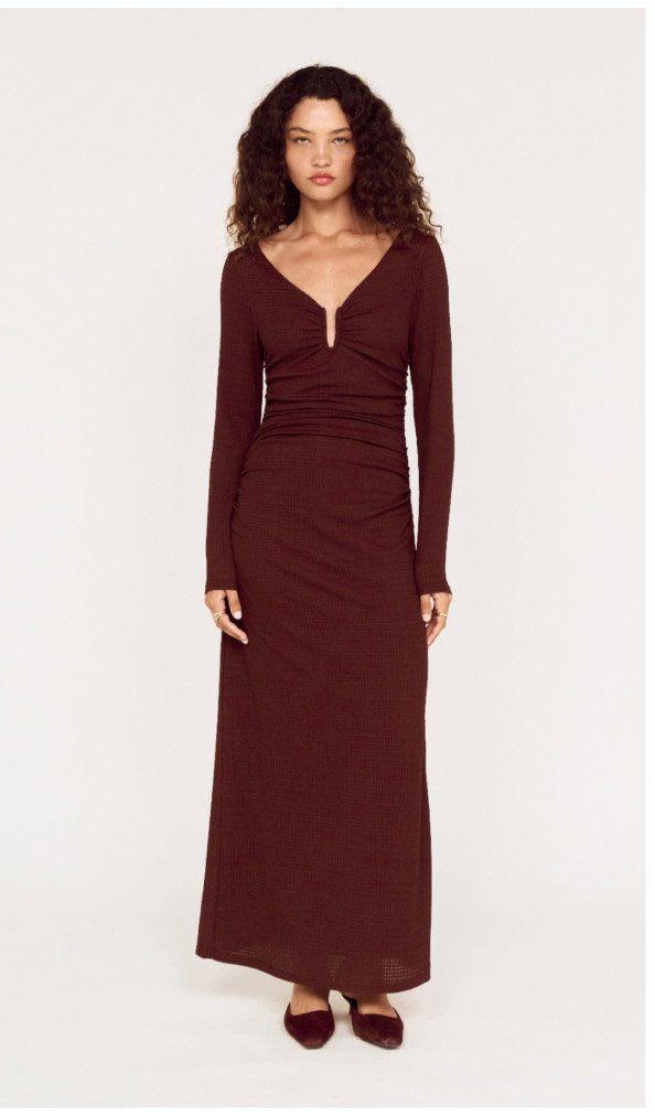 U Wire Textured Jersey Midi Dress in Chocolate
