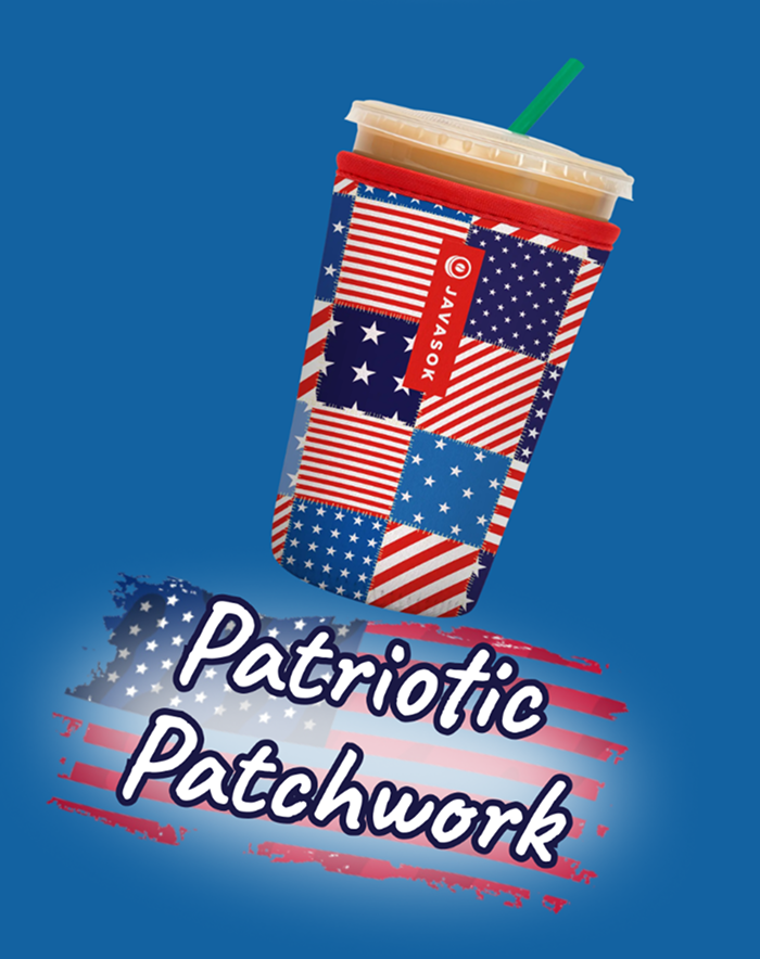 Patriotic Patchwork USA flag-themed cup