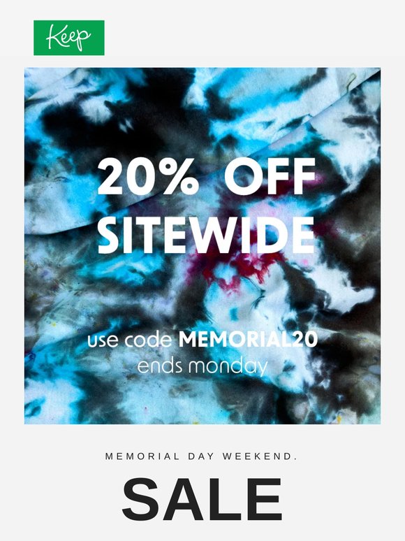 20% Off Sitewide — Memorial Day Weekend