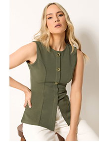 Khaki Green Textured Button Waistcoat
