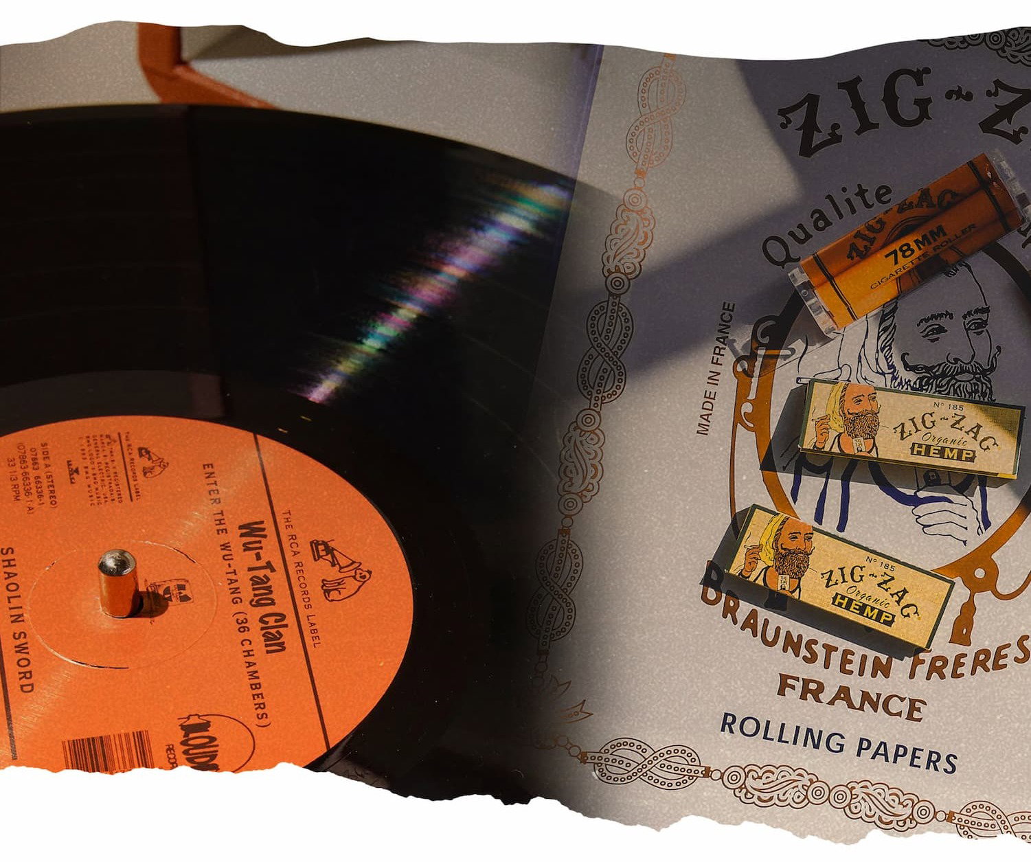 Zig-Zag rolling papers on top of a vinyl