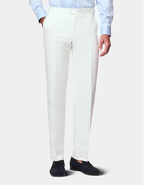 Tailored Fit Cream White Herringbone Linen Suit Trousers