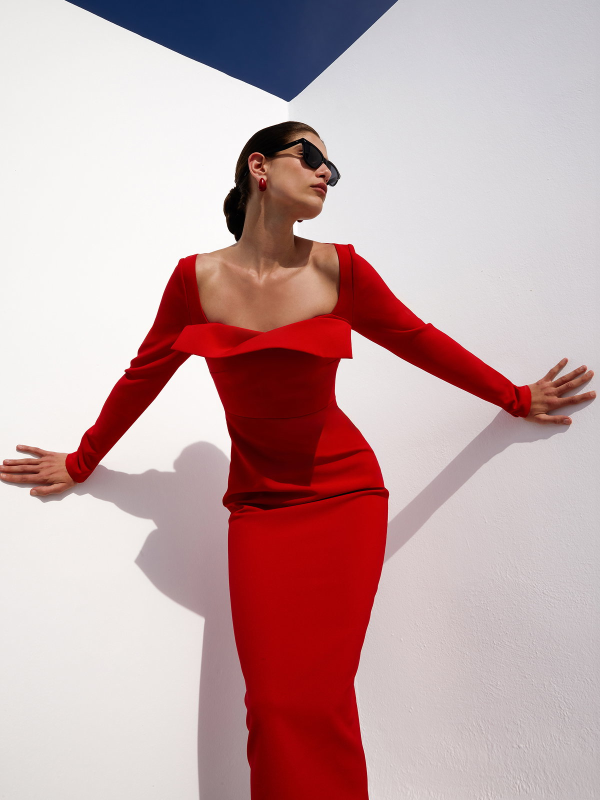 Long Sleeve Crepe Midi Dress