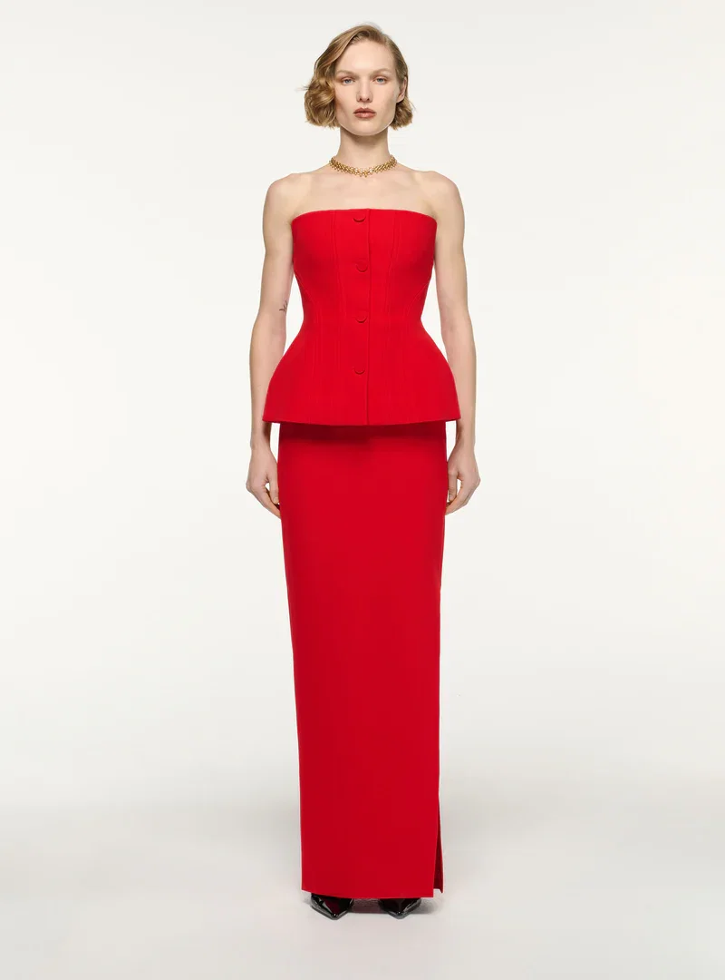 STRAPLESS TAILORED CREPE GOWN