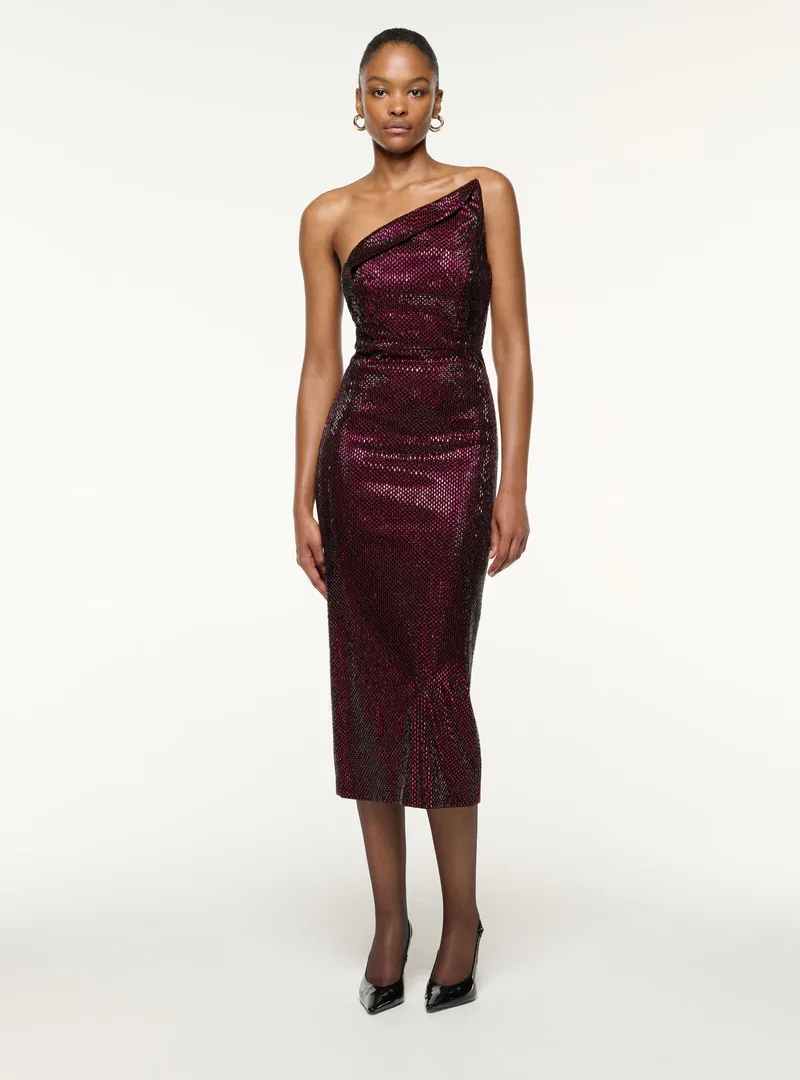 ASYMMETRICAL FOLD DIAMANTE COCKTAIL DRESS