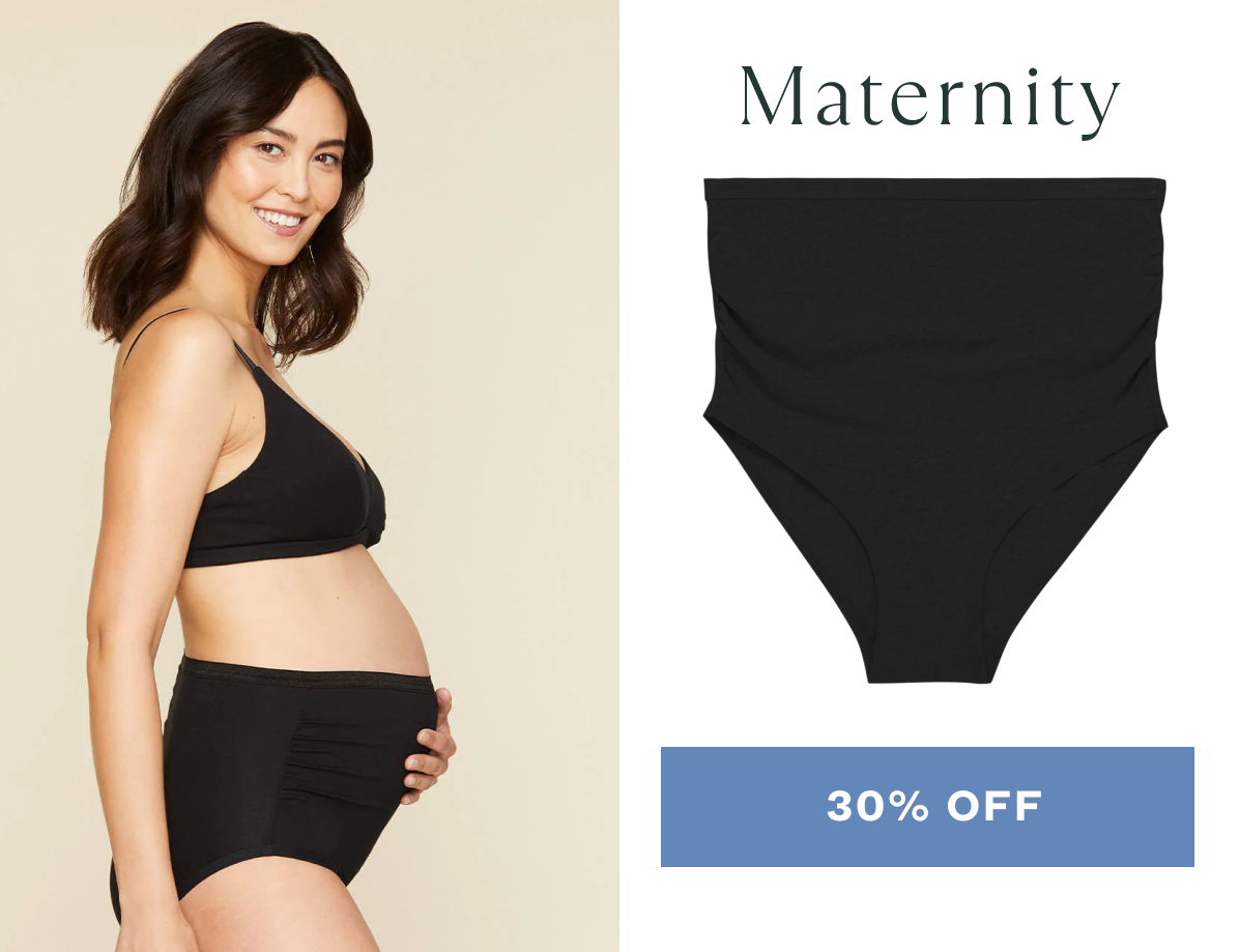 Pregnant girl Wearing Subset black Maternity Bikini. CTA: 30% Off