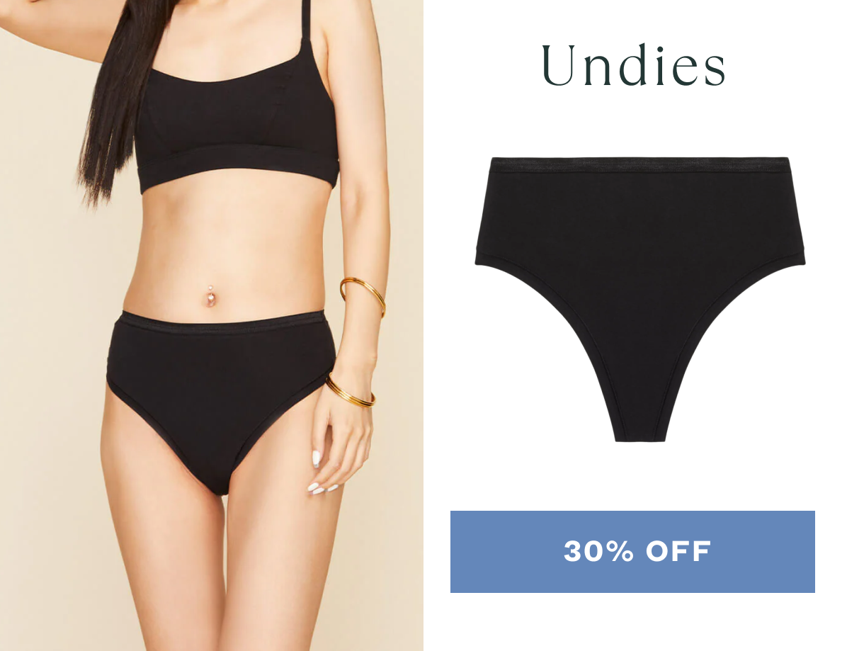 Thin girl wearing black Subset bikini. CTA: 30% Off