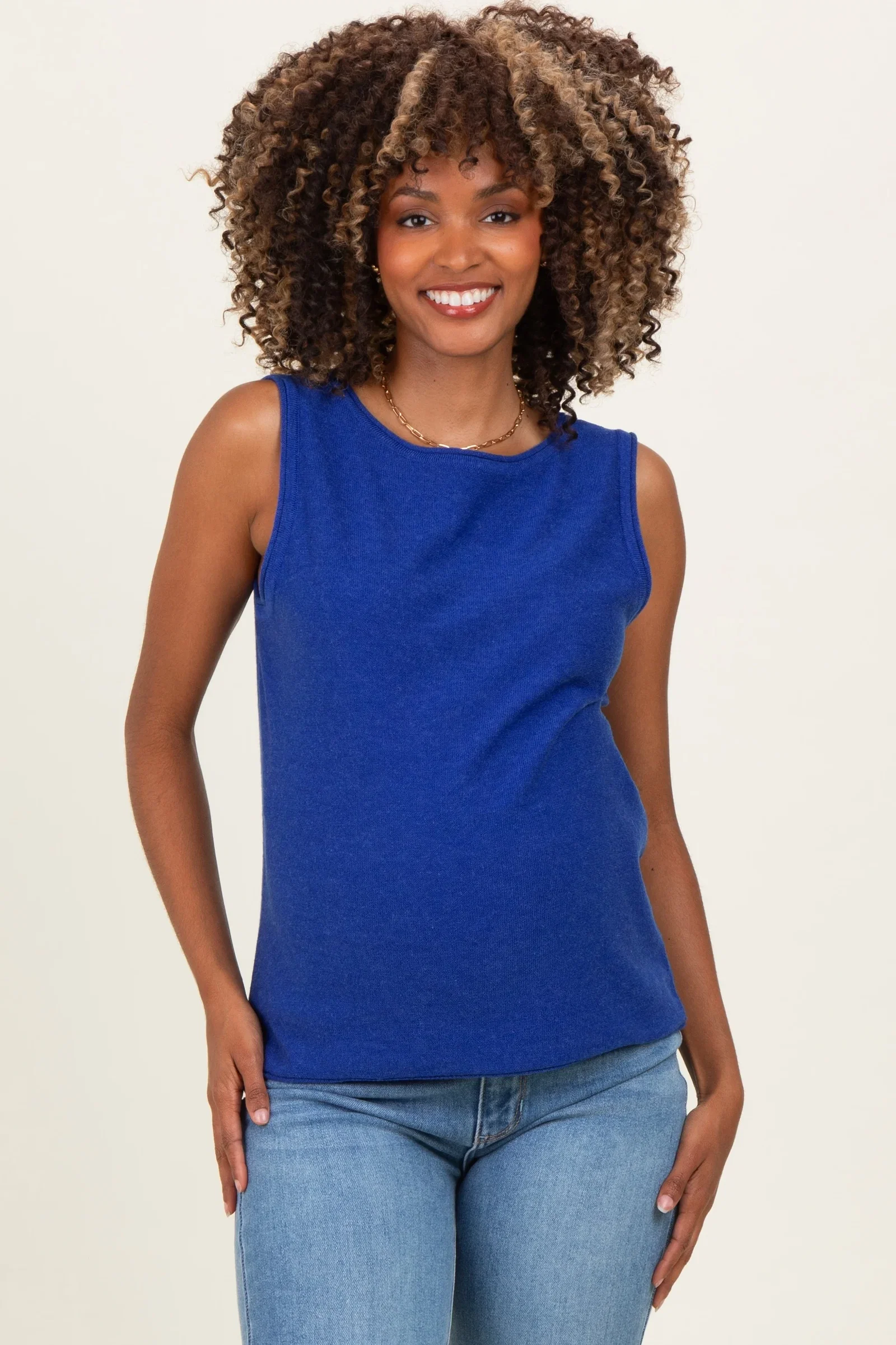Image of Royal Blue Sleeveless Knit Maternity Top