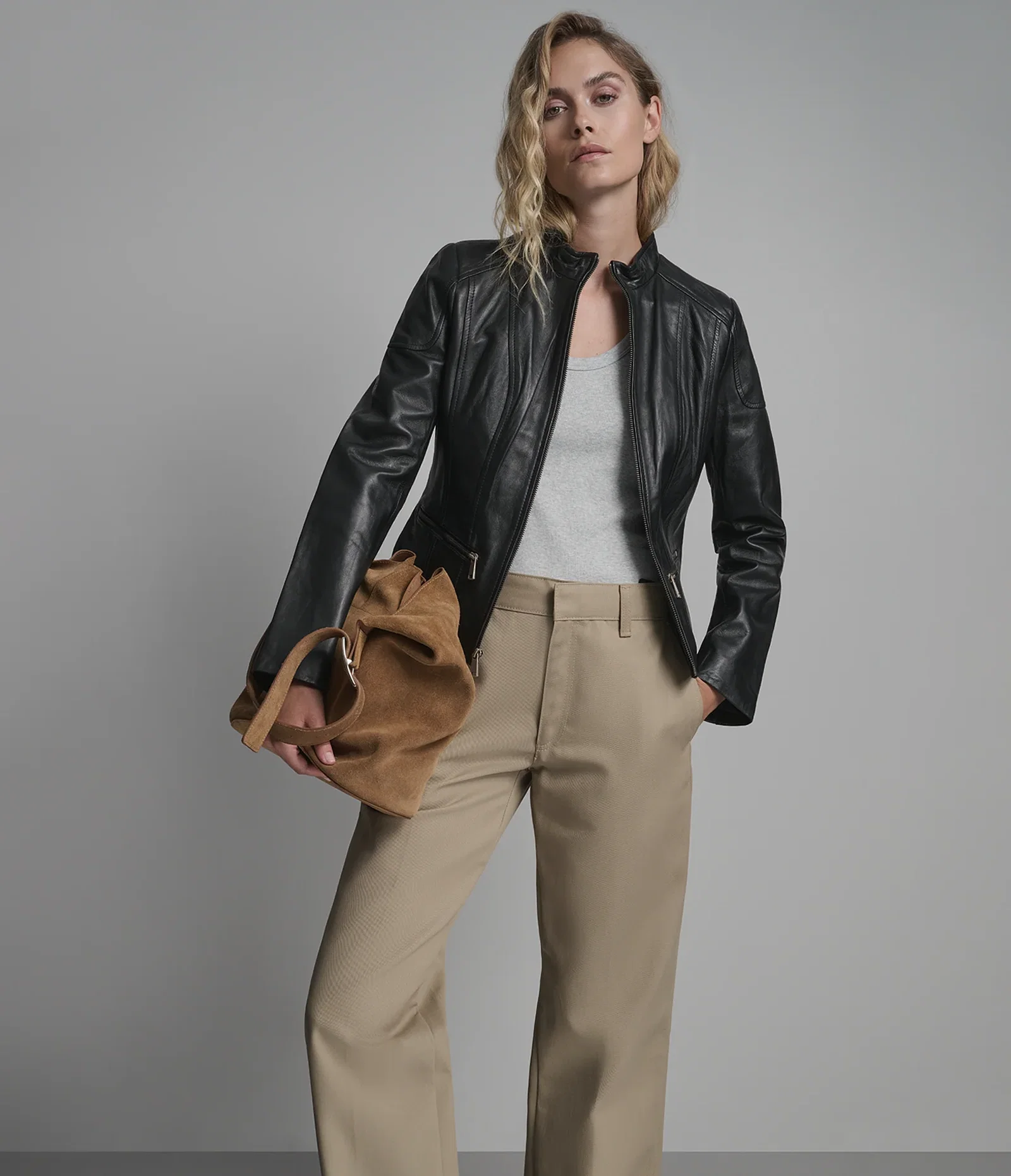 Image of Caitlin Leather Scuba Jacket