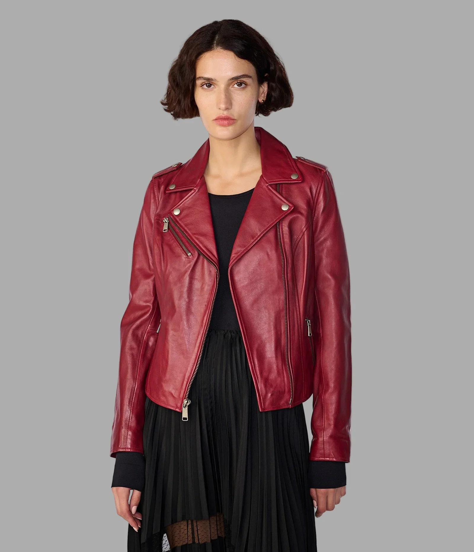 Image of Madeline Asymmetrical Leather Moto Jacket