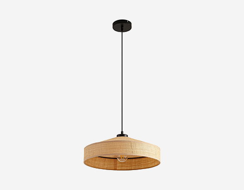 Lámpara colgante Lindby Haldor, ratán, color natural, Ø 40 cm