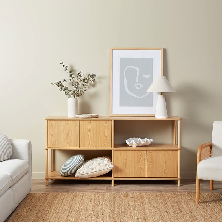 Eden Low Shelf with Storage - Natural