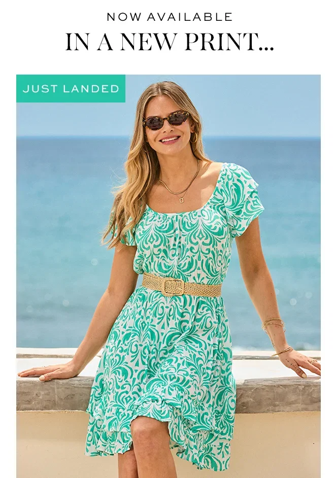 Green & White Paisley Print Rattan Belted Dress