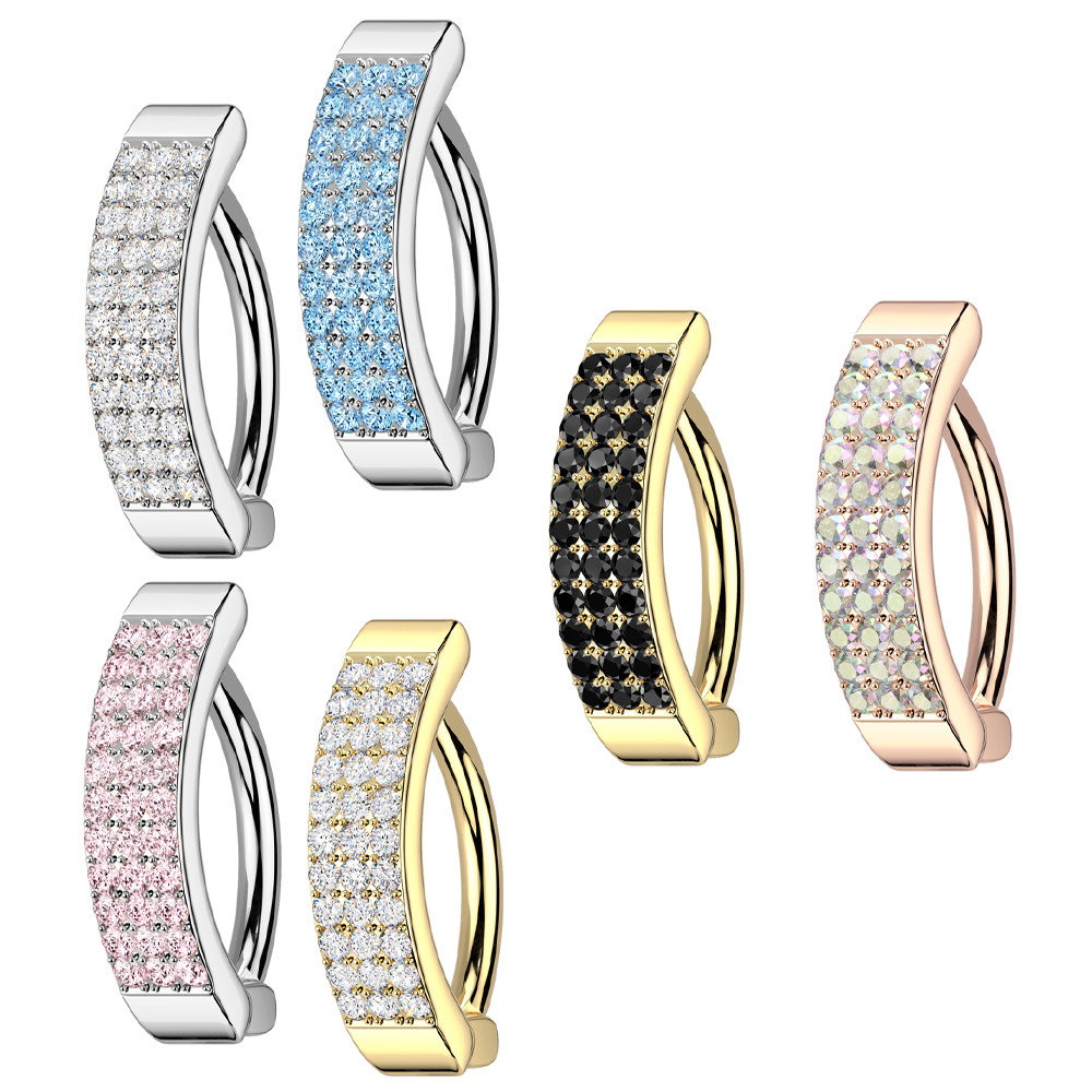  Triple Line CZ Hinged Belly Button Rings Piercings 14G 11mm 