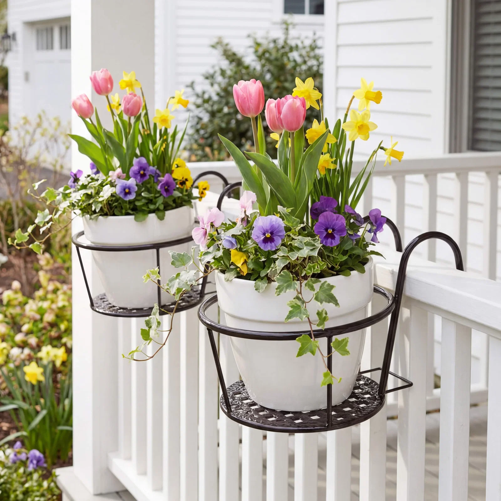 Image of Railing Flower Pot Holders for Balcony or Deck 2 Pk
