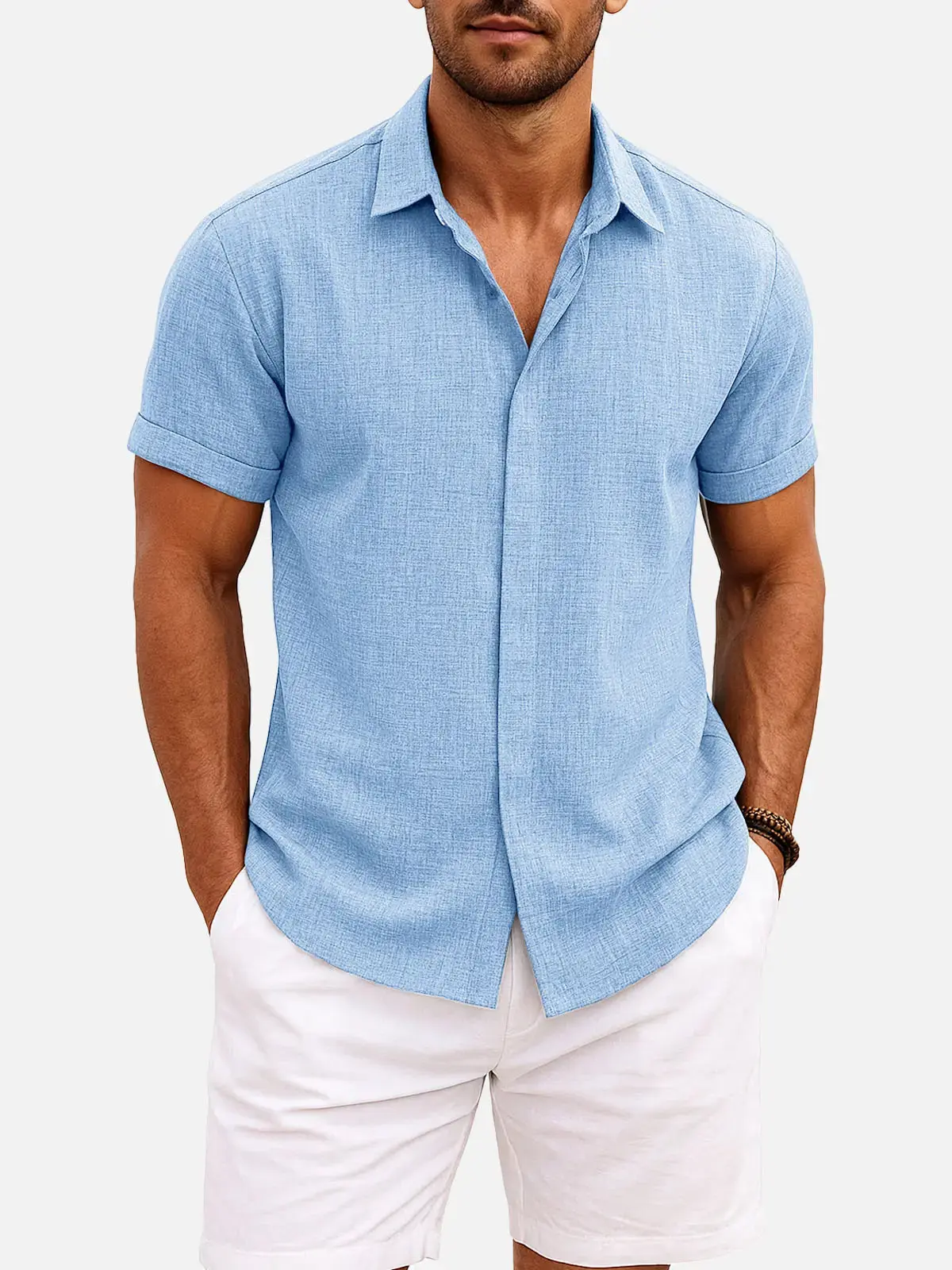Image of Men's Linen Cotton Blend Short Sleeve Shirt