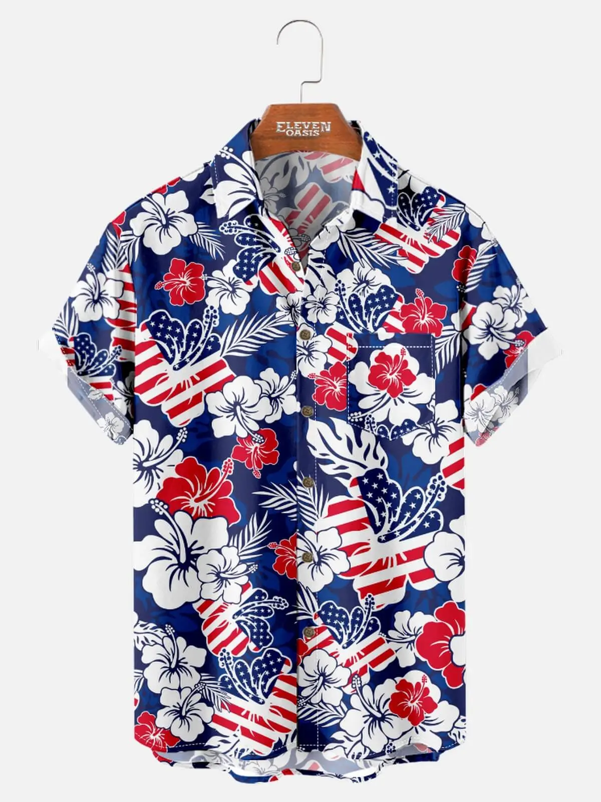 Image of Men's Patriotic Hawaiian Floral Short Sleeve Shirt