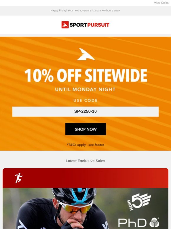 Extra 10% Off Sitewide + Up to 69% Off: Nutrition | Camping Must-Haves | Shorts & Sunshine | Trollkids | Spy Optic Sunglasses