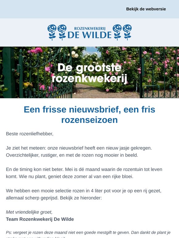 Een frisse nieuwsbrief, een fris rozenseizoen