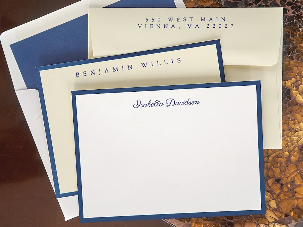 Navy Wide Hand Bordered Correspondence Cards