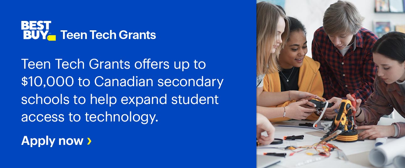 Teen Tech Grants offers up to $10,000 to Canadian secondary schools to help expand student access to technology. Apply now.