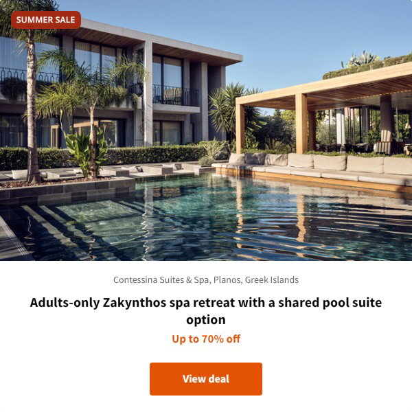 Adults-only Zakynthos spa retreat with a shared pool suite option