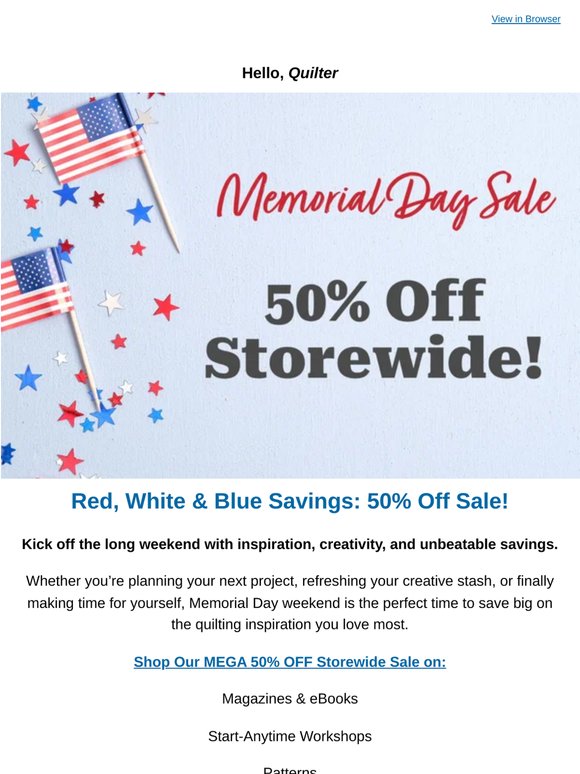 ⭐ 50% OFF Storewide — Kick Off Memorial Day Weekend!