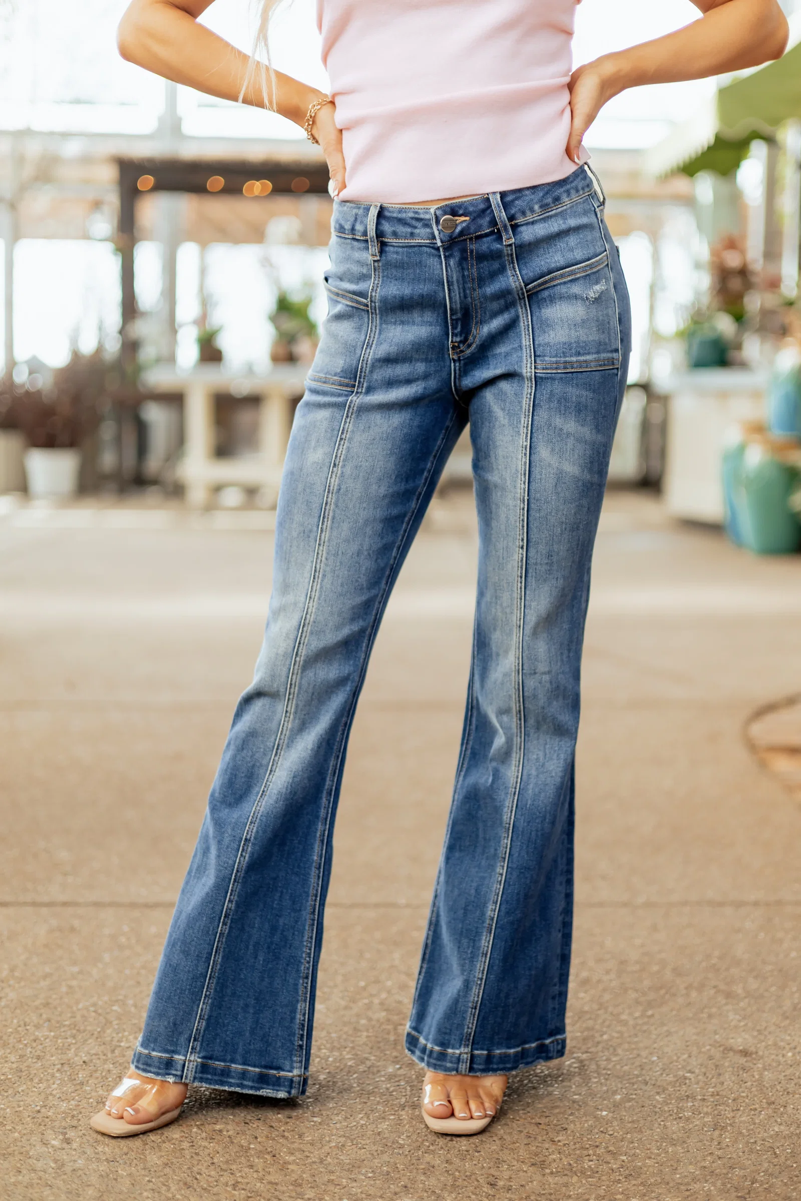 Image of Mica Denim Medium Wash Stretchy Flare Jeans