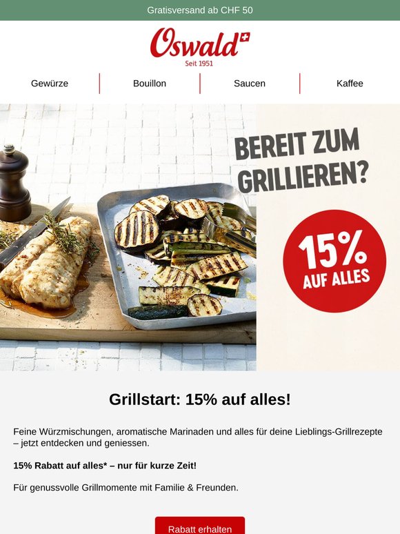 Grillstart! 15% Rabatt – nur für kurze Zeit