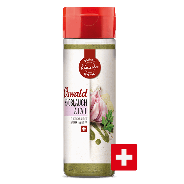 Kleine Flasche Flüssigkräuter Knoblauch, Saucen, Oswald