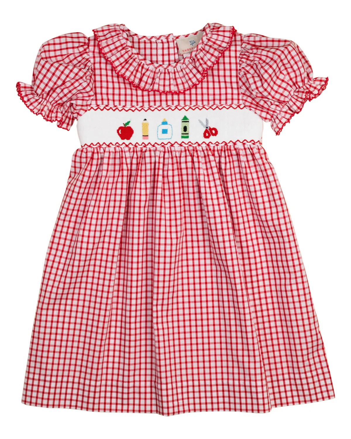 Image of School Supplies Smocked Red Windowpane Dress