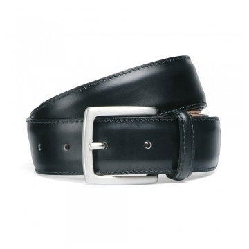 Black Calf Belt with Silver Buckle