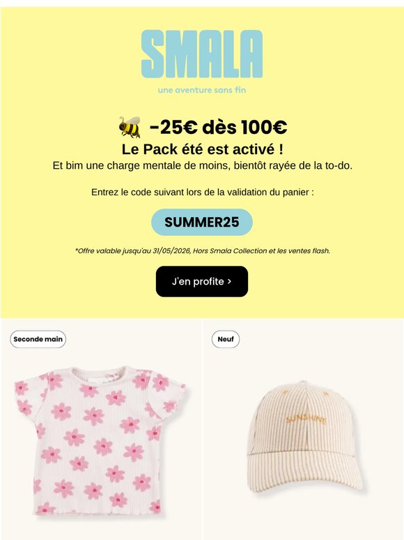 🐝 Pack été activé : -25€ dès 100€