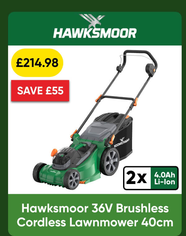 Hawksmoor 36V (2 x 18V) 40cm Cordless Brushless Lawnmower 2 x 4.0Ah