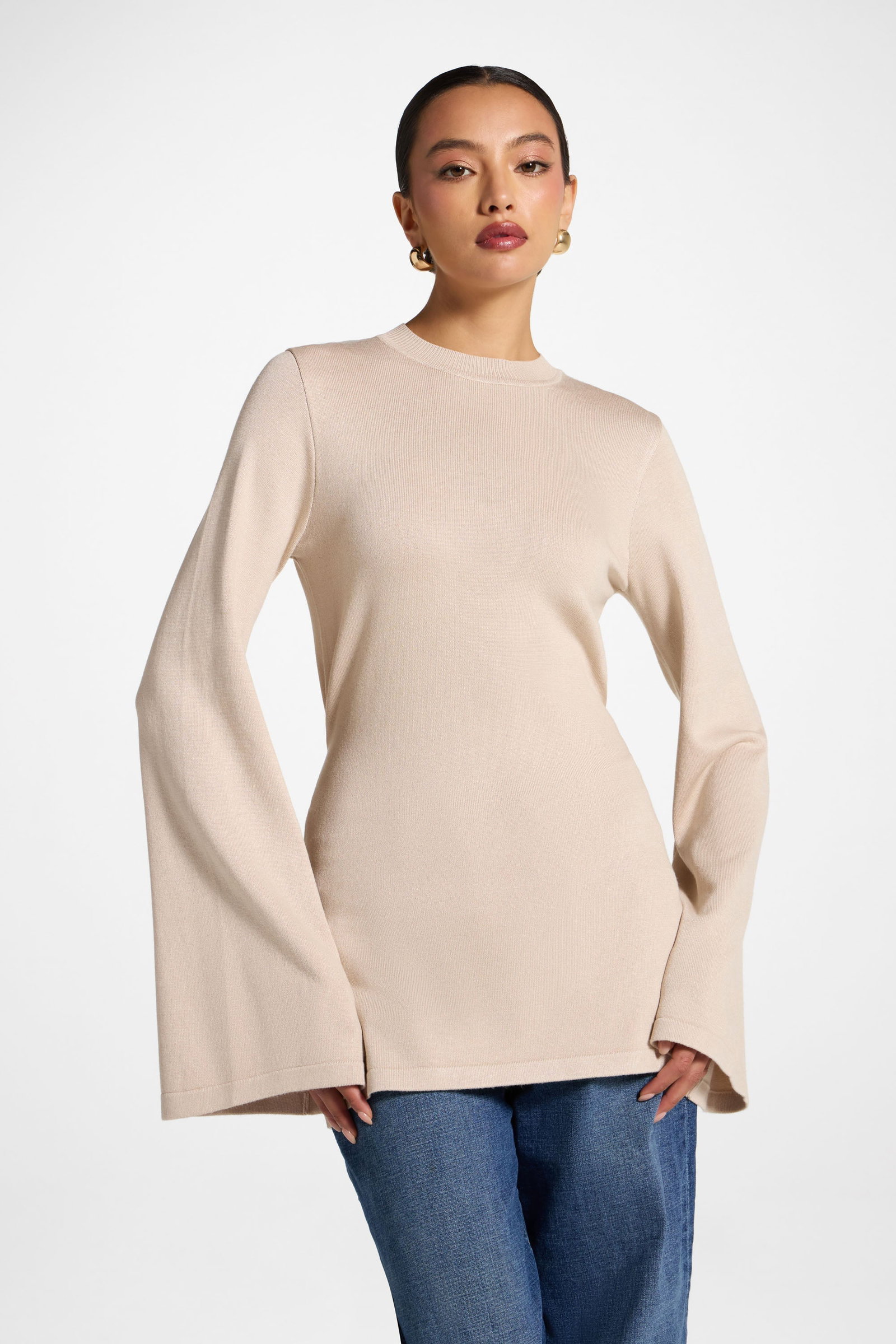 Image of Tie Back Knit Top - Almond