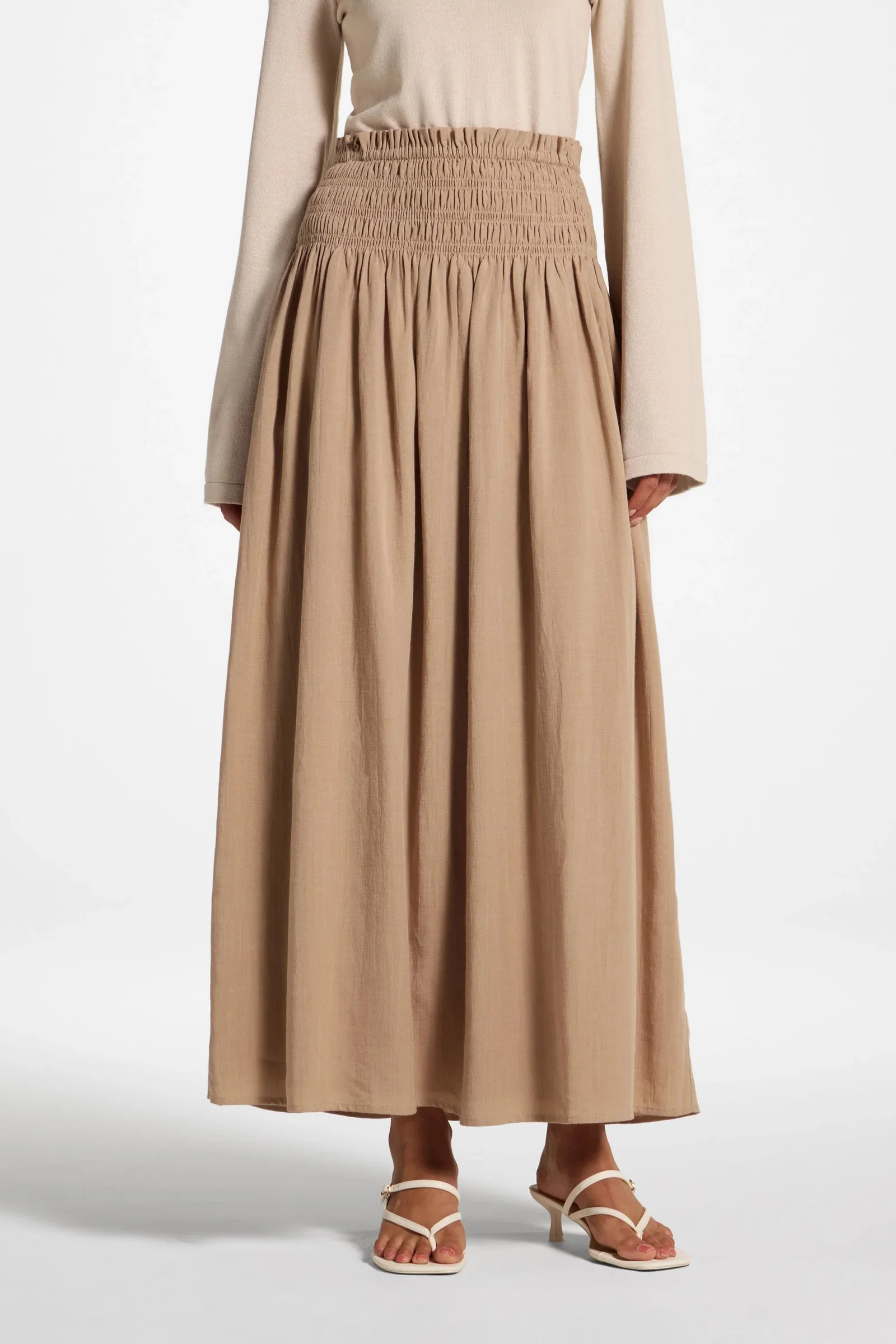 Image of Tencel Smocked Skirt - Almond