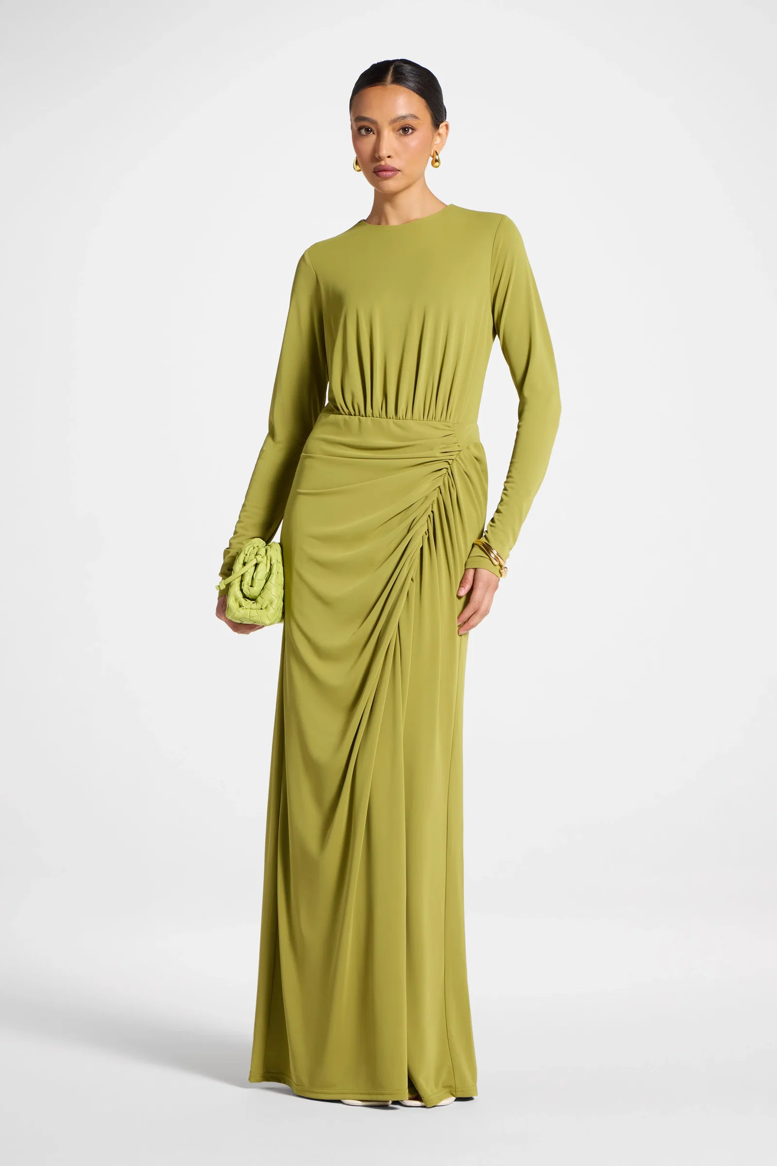 Image of Rouched Wrap Maxi Dress - Evergreen