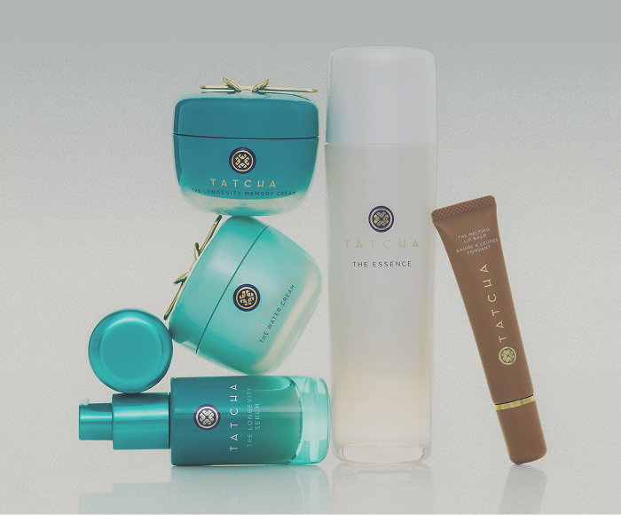 A selection of Tatcha formulas stacked on top of each other.