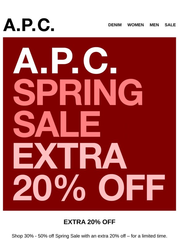 Shop 30% - 50% off plus extra 20% off Spring Sale