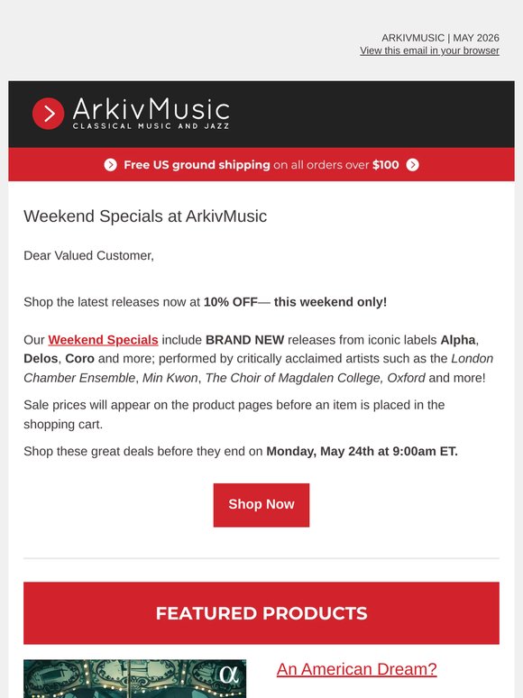Weekend Specials: New Releases, 10% OFF at ArkivMusic