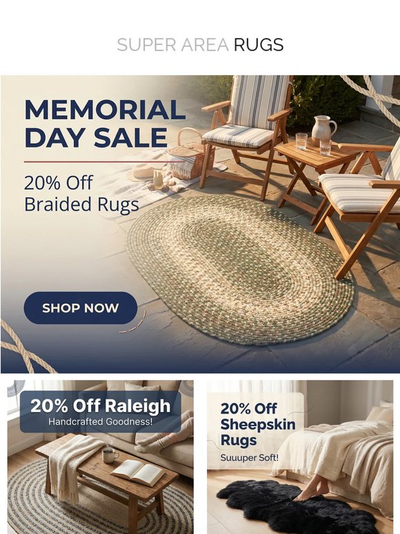 🇺🇸 Memorial Day Sale: 20% Off Area Rugs!