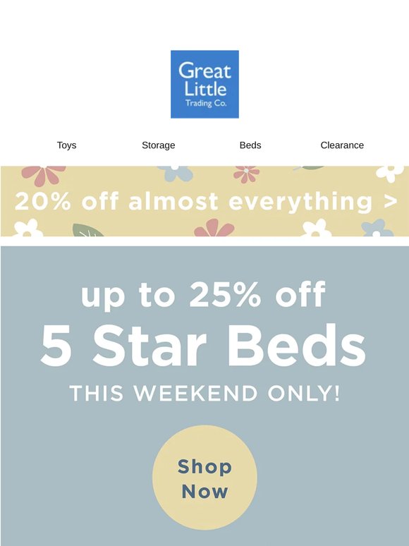 This weekend only! Up to 25% off beds