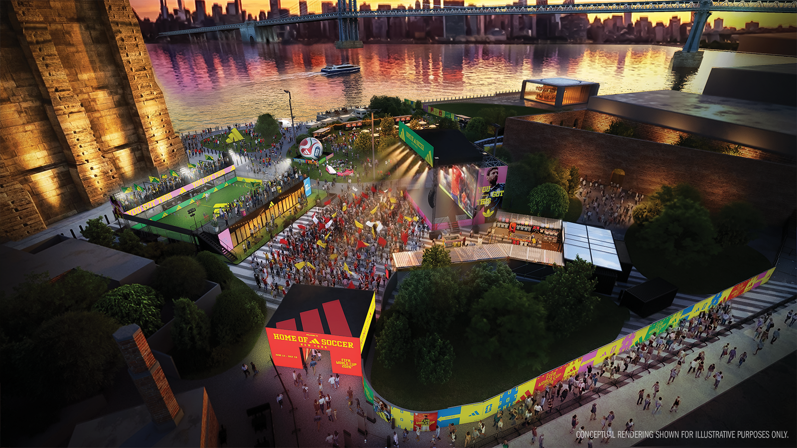 render of adidas event space at brooklyn bridge park