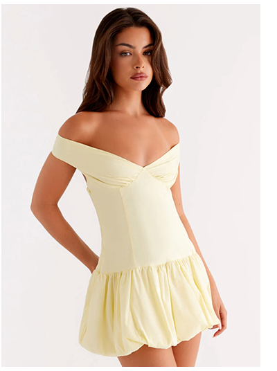 Endless Romance Off Shoulder Mini Dress - Yellow