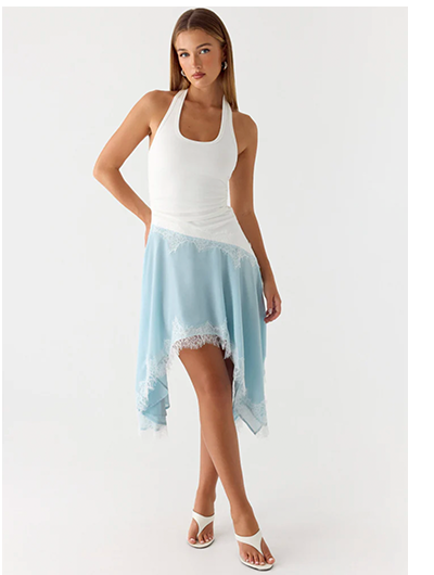 Brionee Midi Dress - Pale Blue & White