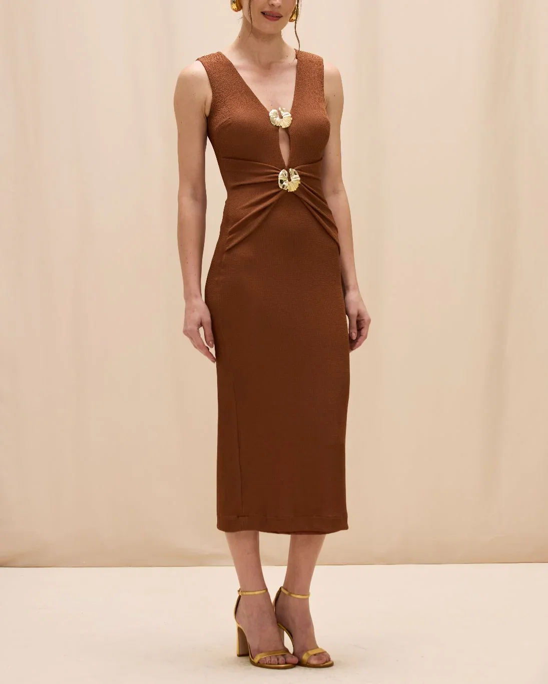 Image of Cora Knit Midi Dress - Brown